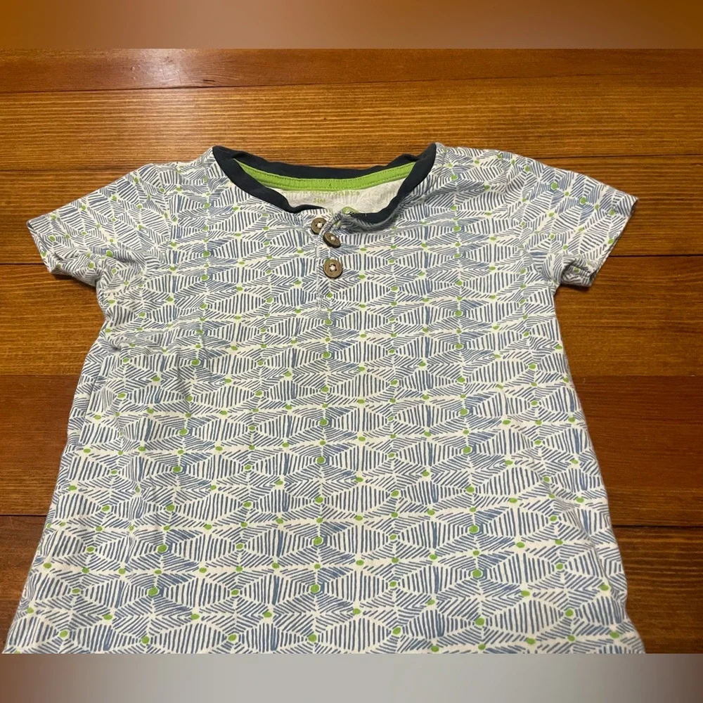 Burt's Bees Baby Short-Sleeve Cotton Romper in Blue & Lime Green Size 24 Months